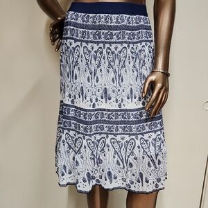 Metro Wear Blue and White Embellished A-Line Knee-Length Skirt for Resort Wear